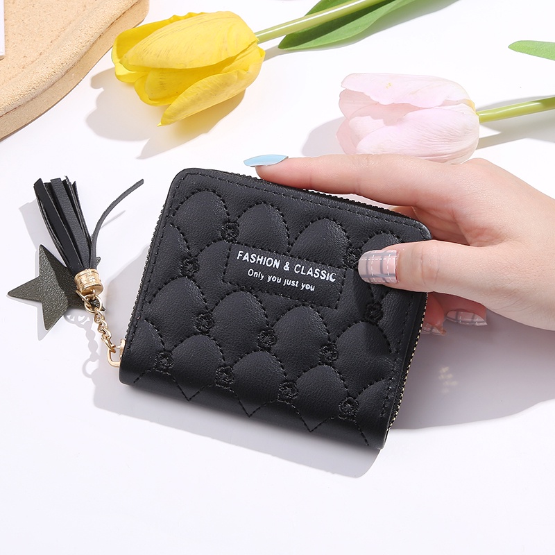 กระเป๋าสตางค์ กระเป๋าสตางค์ผู้หญิง กระเป๋าสตางค์ใบสั้นใส่เหรียญ สีดำ