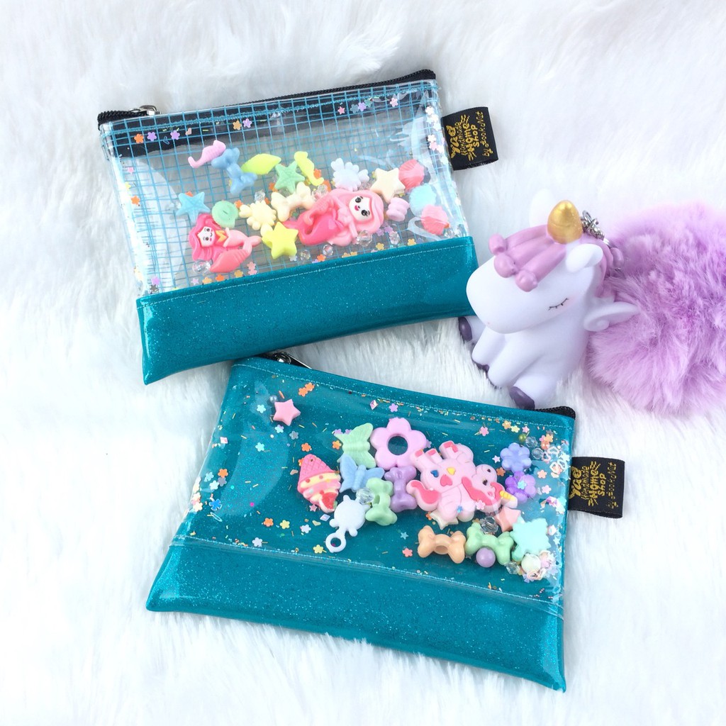 หน้าใสกระเป๋าโฮโลแกรม กระเป๋าสตางค์ลูกปัด โฮโลแกรม ใส่เหรียญ 2/ชิ้น สีฟ้า