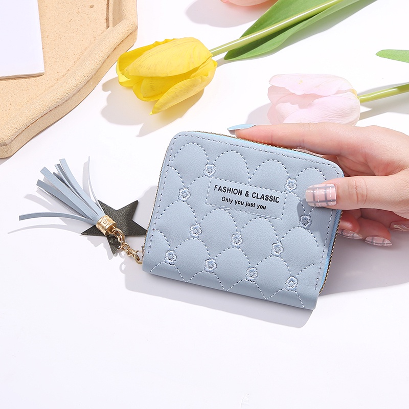 กระเป๋าสตางค์ กระเป๋าสตางค์ผู้หญิง กระเป๋าสตางค์ใบสั้นใส่เหรียญ สีฟ้า