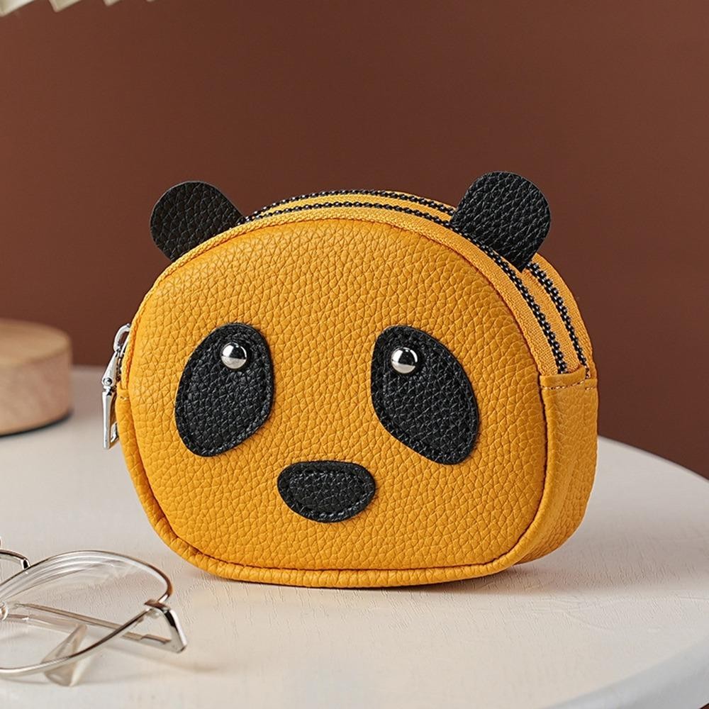 กระเป๋าใส่เหรียญซิปสองชั้นมินิรูปแพนด้ากระเป๋าสตางค์น่ารัก สีเหลือง
