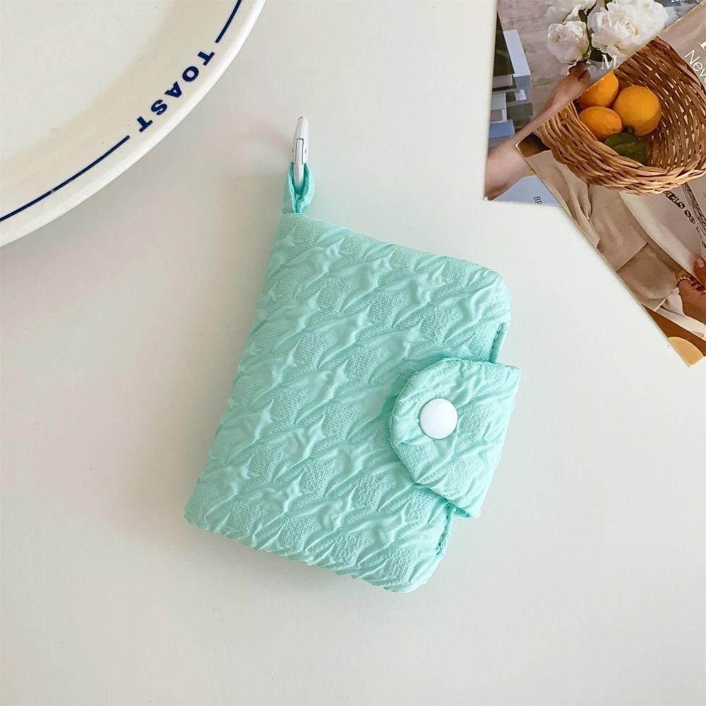 กระเป๋าสตางค์กระเป๋าใส่เหรียญความจุขนาดใหญ่ย่นน่ารักหลายชั้นกระเป๋าบัตรแพคเกจจี้มินิถุงเก็บ สีเขียวมิ้นท์