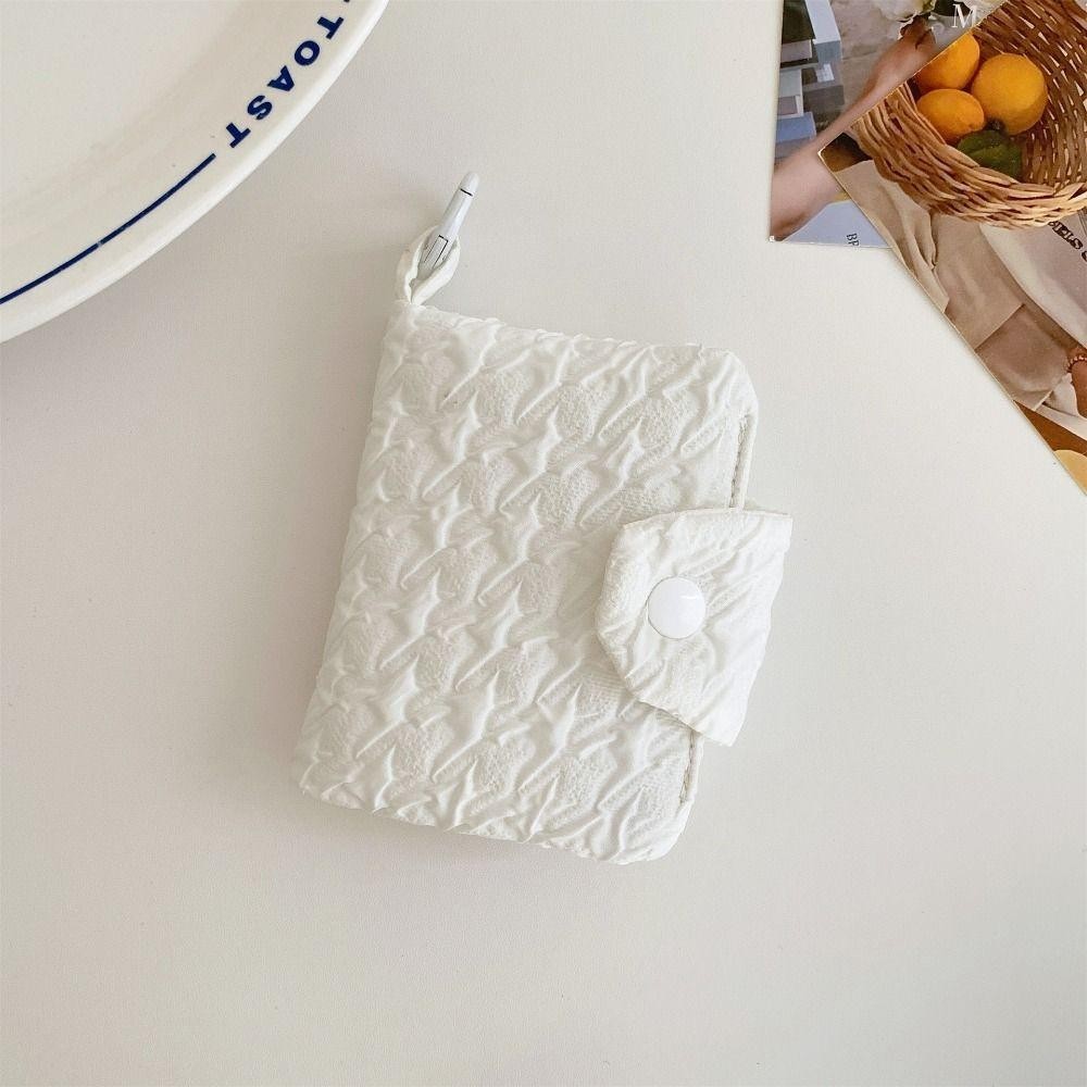 กระเป๋าสตางค์กระเป๋าใส่เหรียญความจุขนาดใหญ่ย่นน่ารักหลายชั้นกระเป๋าบัตรแพคเกจจี้มินิถุงเก็บ สีขาว