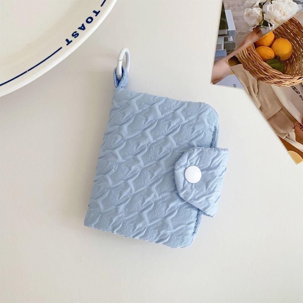 กระเป๋าสตางค์กระเป๋าใส่เหรียญความจุขนาดใหญ่ย่นน่ารักหลายชั้นกระเป๋าบัตรแพคเกจจี้มินิถุงเก็บ สีฟ้า