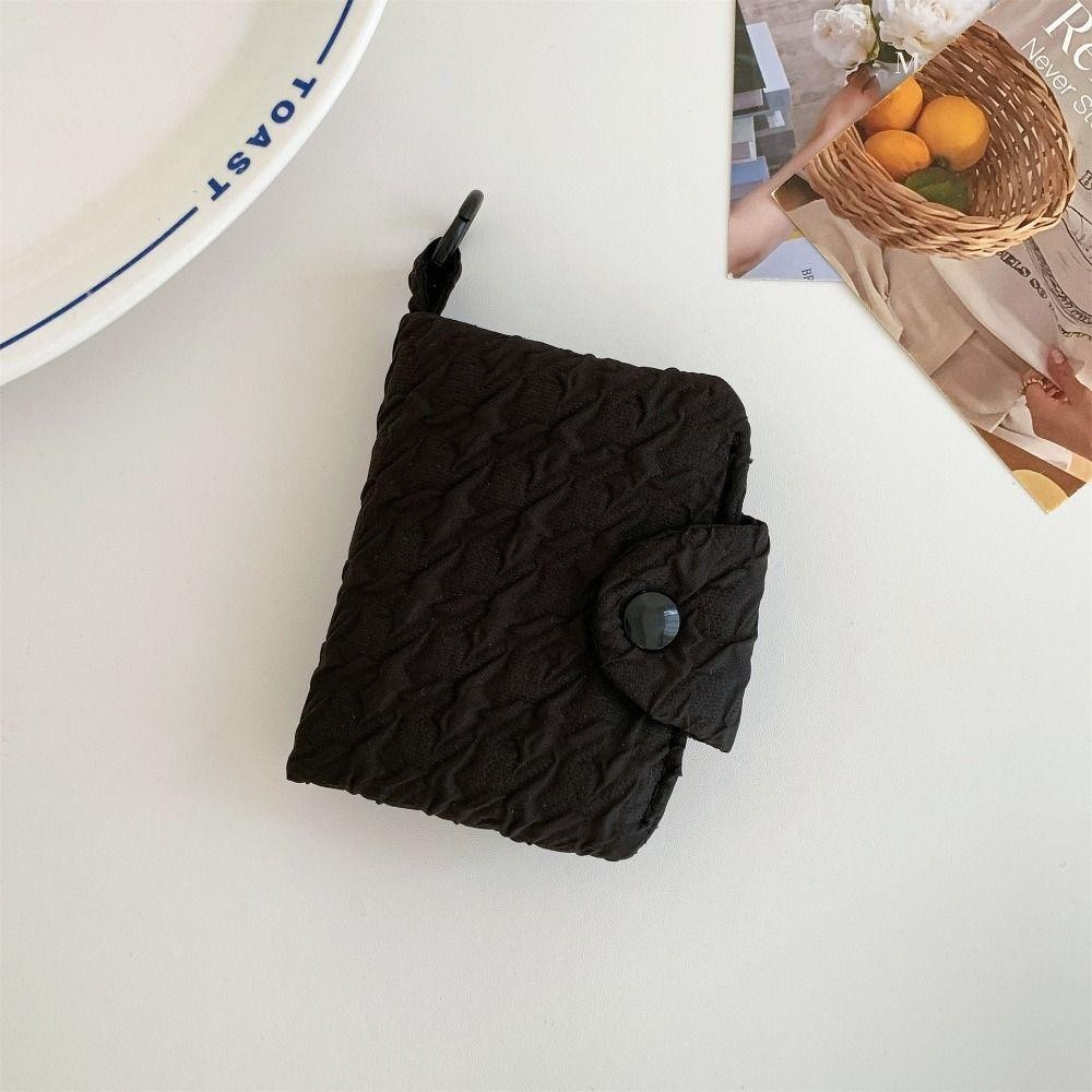 กระเป๋าสตางค์กระเป๋าใส่เหรียญความจุขนาดใหญ่ย่นน่ารักหลายชั้นกระเป๋าบัตรแพคเกจจี้มินิถุงเก็บ สีดำ