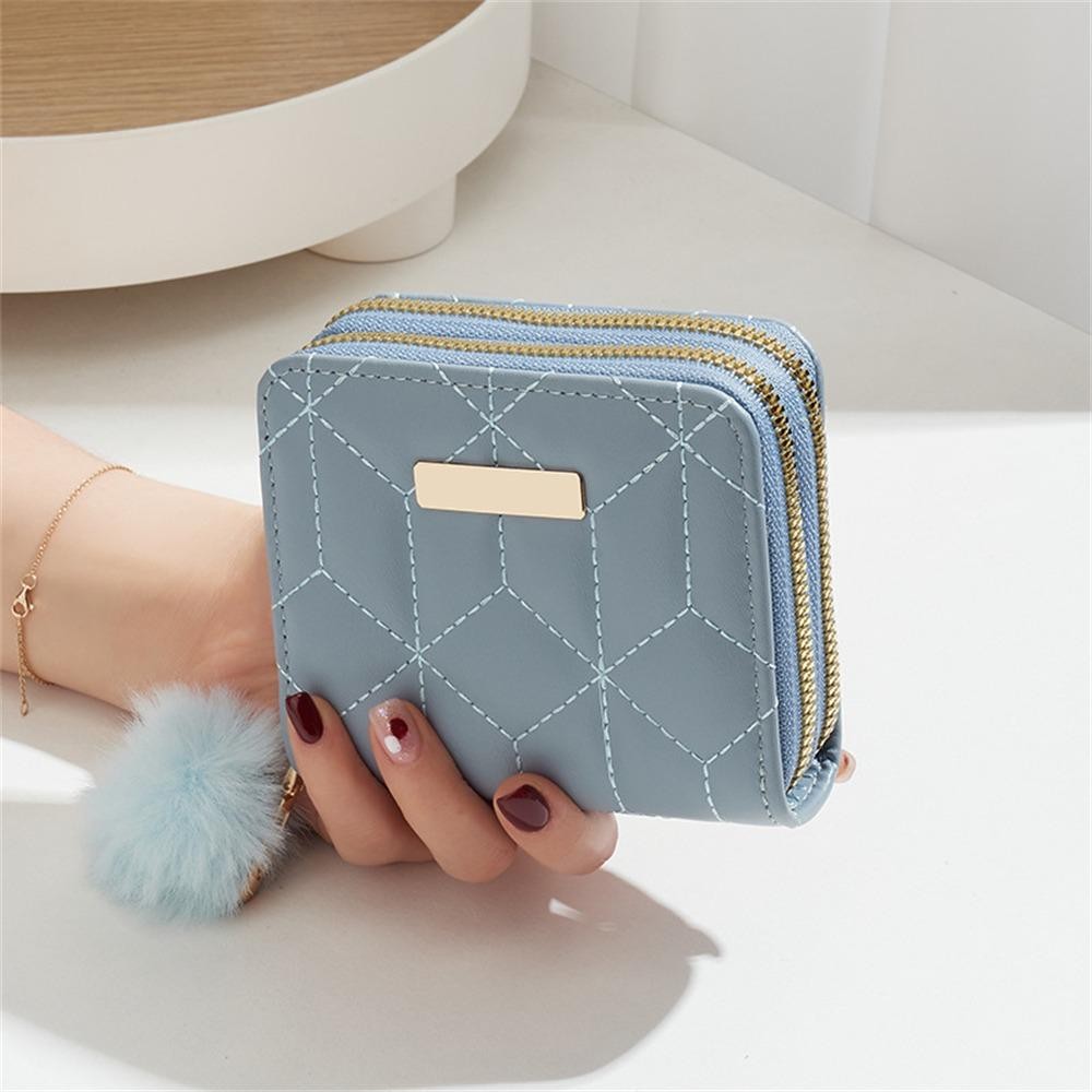 Eutus กระเป๋าใส่เหรียญ,ความจุขนาดใหญ่ PU หนังกระเป๋าสตางค์สั้น,แฟชั่นสีฟ้า