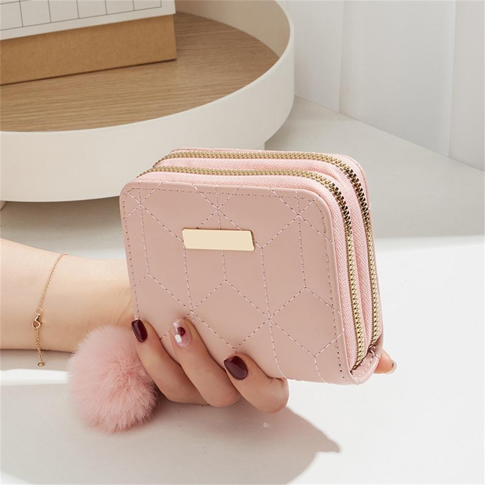 Eutus กระเป๋าใส่เหรียญ,ความจุขนาดใหญ่ PU หนังกระเป๋าสตางค์สั้น,แฟชั่นสีชมพู